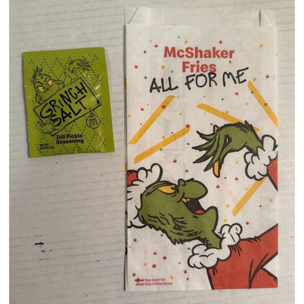 New 2025 McDonalds Grinch Christmas Meal Grinch Salt & McShaker Fries Bag Dill